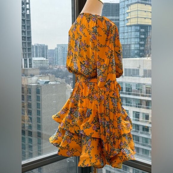 🆕 BRONX & BANCO 🧿NWOT Hanna Floral Tiered Ruffle Mini Dress, Marigold Sz M US6 - Picture 7 of 12